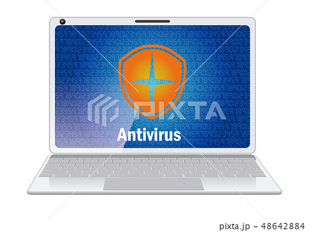セキュリティが強いイメージのノートパソコンのイラスト｜ベクターデータ 48642884