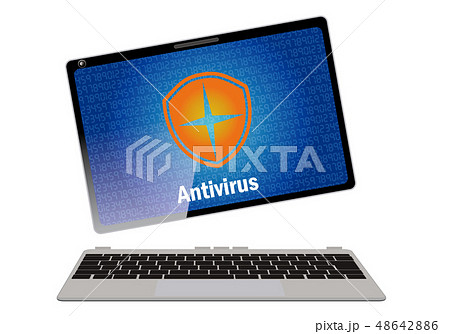 セキュリティが強いイメージのノートパソコン・タブレットのイラスト｜ベクターデータ 48642886