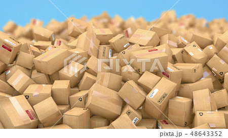 Hundreds of cardboard parcels lying on a heap 48643352