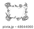 Peony flower frame, hand drawn in black and white. 48644060