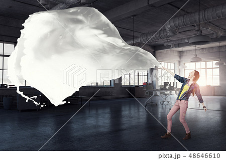 Woman pull white fabric Woman pull white fabric 48646610