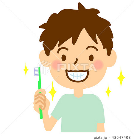 歯磨き男の子キラキラ上半身 48647408