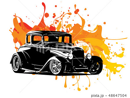 vintage car drawing with colored ink splashes