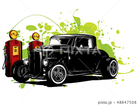 vintage cars stop at the gas station vintage cars stop at the gas station 48647508