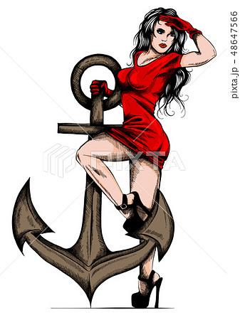 pin up girl who is held in an anchorのイラスト素材 [48647566] - PIXTA