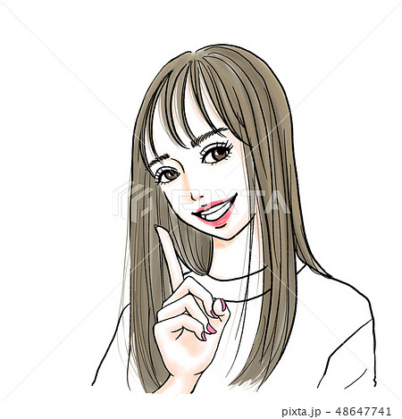 人差し指を立てるポーズの女性 カラーのイラスト素材