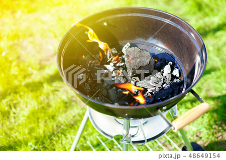 Barbecue charcoal in fire, preparing for grilling Barbecue charcoal in fire, preparing for grilling 48649154