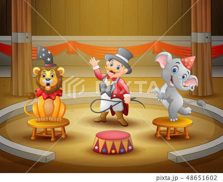 Cartoon ringmaster perform with animal Cartoon ringmaster perform with animal 48651602