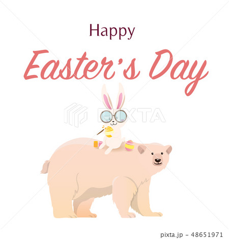 Polar bear with easter bunny. Polar bear with easter bunny. 48651971