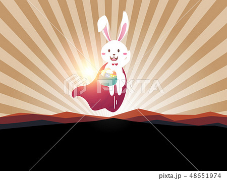 Easter bunny superhero holding easter egg. 48651974