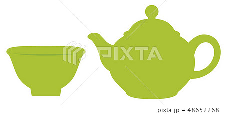 急須 湯呑み 抹茶色のイラスト素材