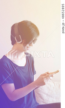 Asian cool city hipster girl sunglasses headphone 48652895