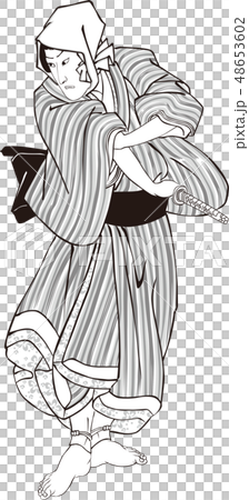 浮世絵　町人　その15　白黒 48653602