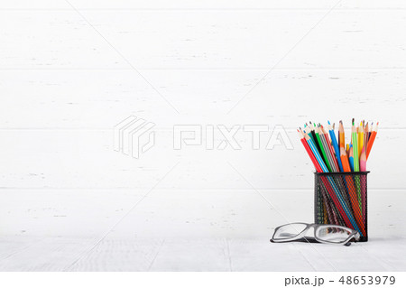 Loft home office workplace with supplies Loft home office workplace with supplies 48653979