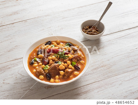 Moroccan spiced lamb stew. Moroccan food. Moroccan spiced lamb stew. Moroccan food. 48654652