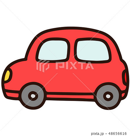 シンプルで可愛い赤い自動車のイラスト 主線ありのイラスト素材