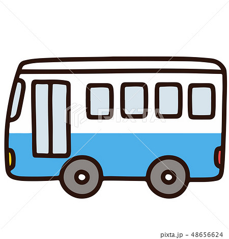 シンプルで可愛い青と白のバスのイラスト 主線ありのイラスト素材