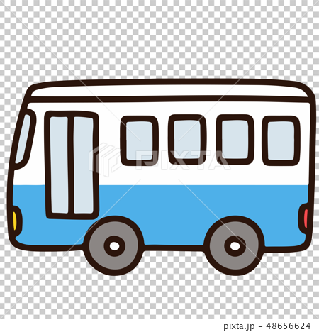 シンプルで可愛い青と白のバスのイラスト 主線ありのイラスト素材