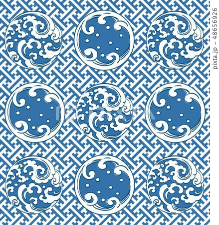 Blue Japanese icon with geometric pattern vector.  48656926