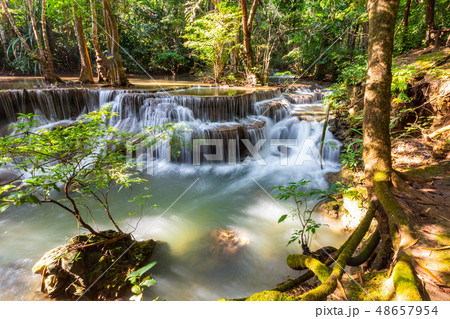 Huai Mae Khamin Waterfall in the morning light Huai Mae Khamin Waterfall in the morning light 48657954