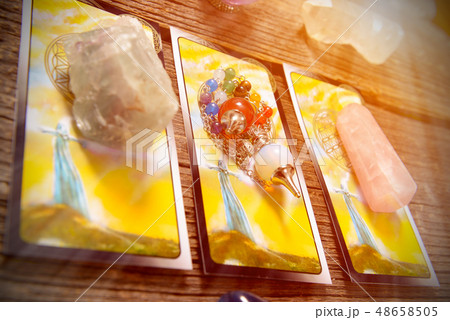 Tarot cards on a board Tarot cards on a board 48658505