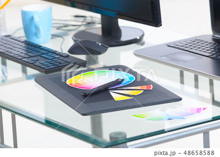 Designer workplace computer and graphic tablet Designer workplace computer and graphic tablet 48658588