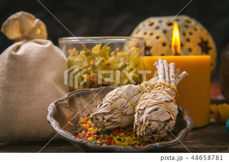 White sage and colorful incense 48658781