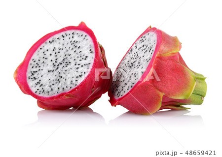 Fresh half dragon fruits isolated on white 48659421