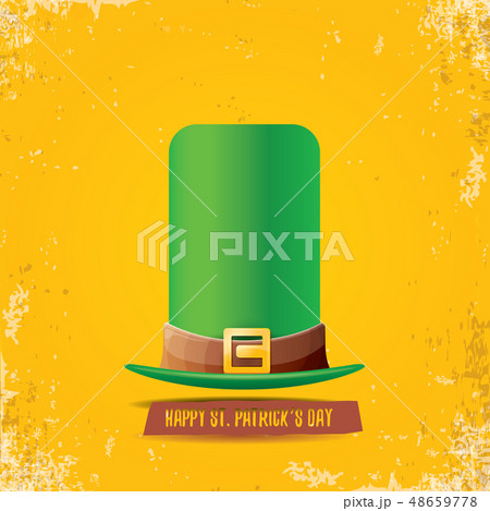 vector saint patricks day label with green hat and ribbon with text isolated on grunge orange 48659778