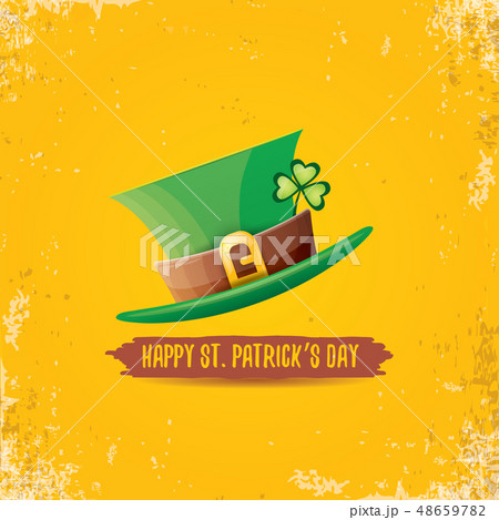 vector saint patricks day label with green hat and ribbon with text isolated on grunge orange 48659782