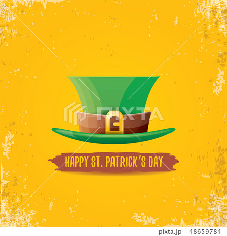 vector saint patricks day label with green hat and ribbon with text isolated on grunge orange 48659784