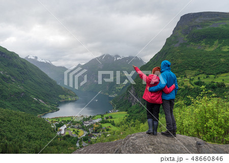 View of the tourist village Geiranger, Norway View of the tourist village Geiranger, Norway 48660846