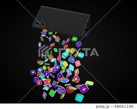 smartphone icons extracting from Foldable smartphone. telephone and tablet hybrid. 3d illustration 48661196