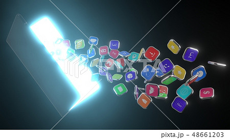 smartphone icons extracting from screen of Foldable smartphone. telephone and tablet hybrid. 3d 48661203