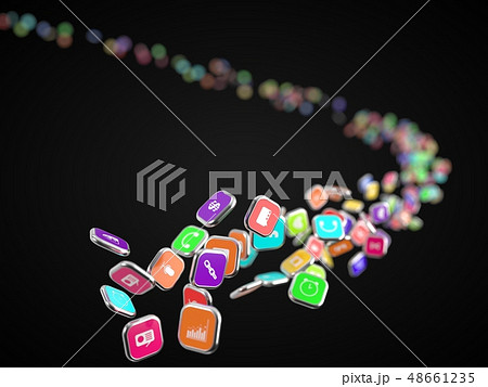 flow of smartphone app icons. 3d illustration flow of smartphone app icons. 3d illustration 48661235