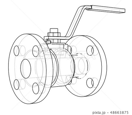 Industrial valve outline. Vector rendering of 3d Industrial valve outline. Vector rendering of 3d 48663875