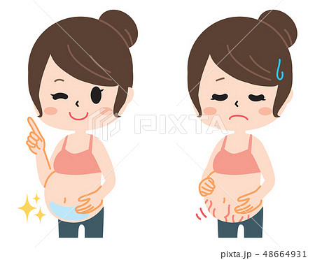 妊娠線に悩む妊婦さん２種類のイラスト素材