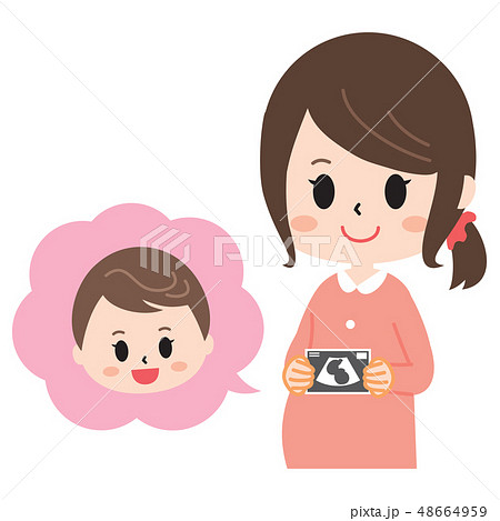 エコー写真を持つ妊婦さん エコー写真を持つ妊婦さん 48664959