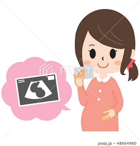 エコー写真を持つ妊婦さん 48664960