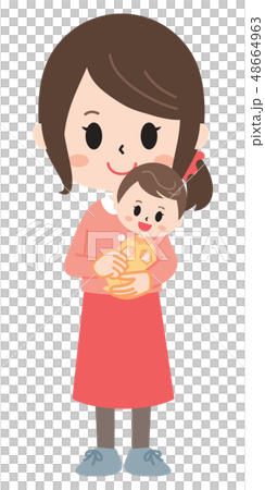 子供を抱っこするお母さんのイラスト素材