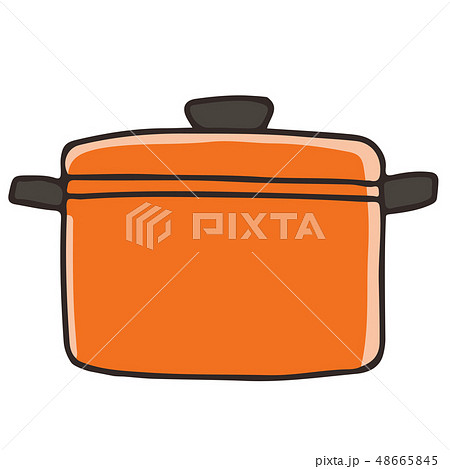 シンプルで可愛いオレンジ色の鍋のイラスト 主線ありのイラスト素材