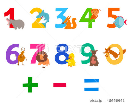 educational numbers set with cartoon animals - Stock Illustration  [48666961] - PIXTA