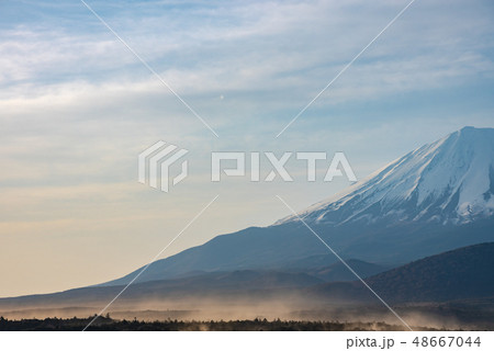 雪を冠る富士山 精進湖から望む 朝焼け 桜 山梨県 日本 雪を冠る富士山 精進湖から望む 朝焼け 桜 山梨県 日本 48667044