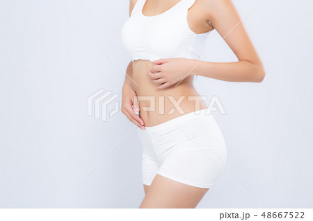 Closeup asian woman beautiful body diet with fit Closeup asian woman beautiful body diet with fit 48667522