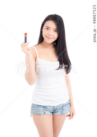 Beauty of portrait asian woman applying make up 48667525