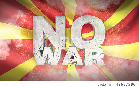 No war concept. Flag of North Macedonia. Waved highly detailed fabric texture. 3D illustration. 48667596