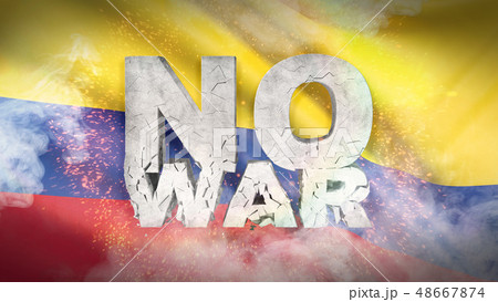 No war concept. Flag of Colombia. Waved highly detailed fabric texture. 3D illustration. 48667874