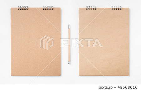 kraft notebook and pen on white background 48668016