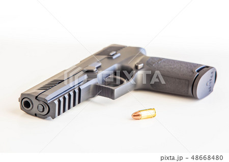 Modern handgun white background isolated close up 48668480