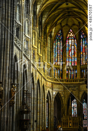 Interior of St. Vitus Cathedral in Prague 48670597